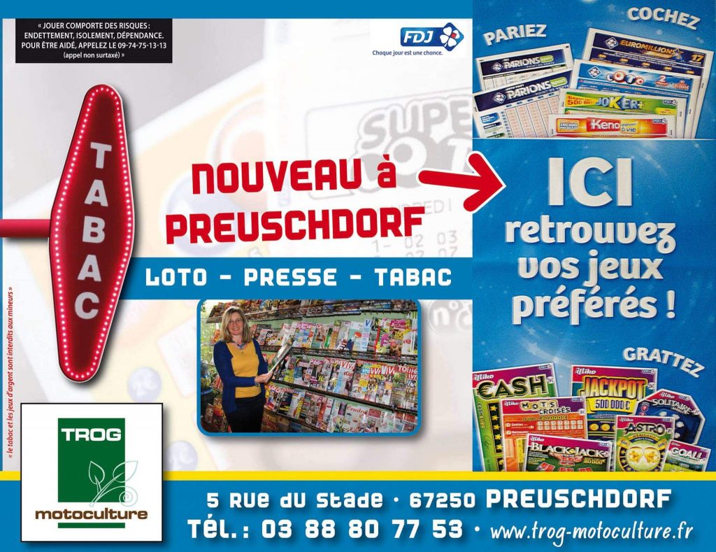 NOUVEAU à PREUSCHDORF LOTO - PRESSE - TABAC > "Retrouvez ici tous vos jeu préférés”